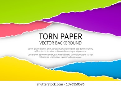 Torn edge paper background. Colorful vector templates.