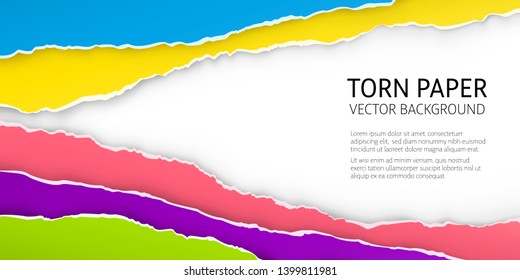 Torn edge paper background. Colorful vector templates.