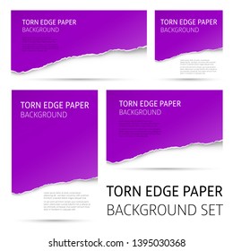 Torn edge paper background set. Colorful vector templates.