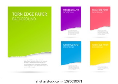 Torn edge paper background set. Colorful vector templates.