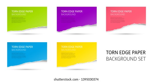 Torn edge paper background set. Colorful vector templates.