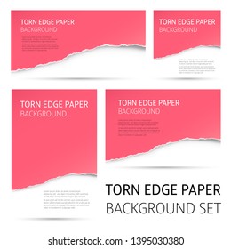 Torn edge paper background set. Colorful vector templates.