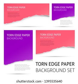 Torn edge paper background set. Colorful vector templates.