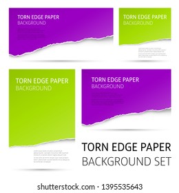 Torn edge paper background set. Colorful vector templates.