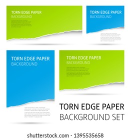 Torn edge paper background set. Colorful vector templates.