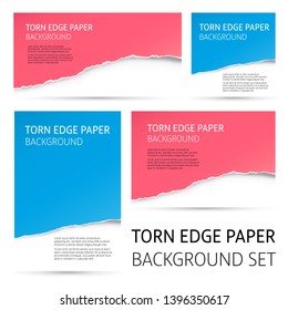 Torn edge paper background set. Colorful vector templates.