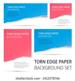 Torn edge paper background set. Colorful vector templates.