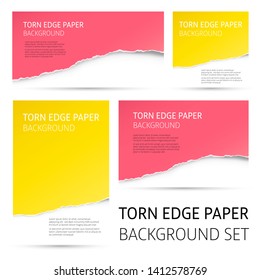 Torn edge paper background set. Colorful vector templates.