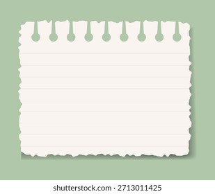 Nota de papel de borde rasgado con líneas sobre fondo verde sabio para escribir o dibujar ideas