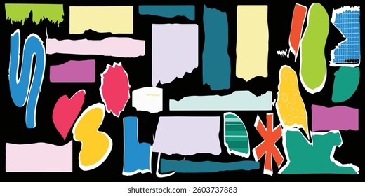 Torn edge paper set. Vector colorful ripped papers with distressed edges