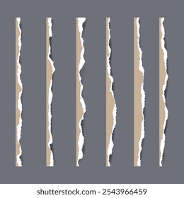 Torn edge paper stripes Set. Realistic rectangle Cardboard Pieces for design. Template for modern Collage, social media, layered backgrounds, notes, memo effects, poster
