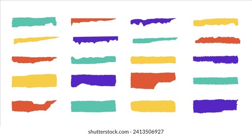 Torn edge paper strips. Set of vector icons. Bright colorful jagged paper pieces isolated on white background