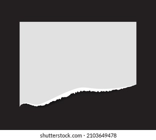 Torn edge paper vector illustration. Piece ripped blank with shadow. Rip white note.