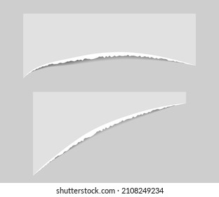 Torn edge paper vector illustration. Piece ripped blank with shadow. Rip white note.