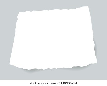 Ilustración vectorial de papel de borde desgarrado. Pieza rota en blanco con sombra. Tirar nota blanca.