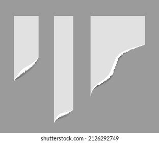 Torn edge paper vector illustration. Piece ripped blank with shadow. Rip white note.