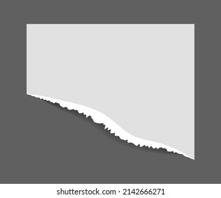 Torn edge paper vector illustration. Piece ripped blank with shadow. Rip white note.