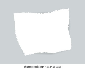 Torn edge paper vector illustration. Piece ripped blank with shadow. Rip white note.