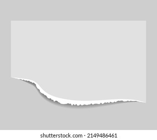 Torn edge paper vector illustration. Piece ripped blank with shadow. Rip white note.