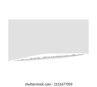 Torn edge paper vector illustration. Piece ripped blank with shadow. Rip white note.