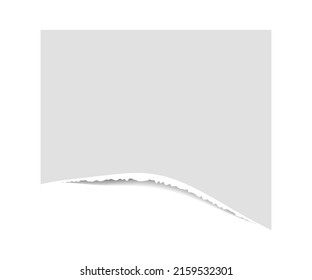 Papier mit abgerundeten Kanten, Vektorgrafik. Stück mit Schatten zerrissen. Rip-weiße Note.