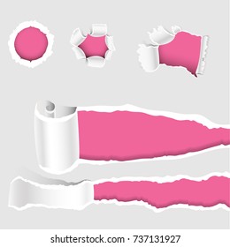 Torn edges hole lacerated ragged paper edge and crack realistic 3d style vector illustration collection