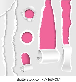 Torn edges hole vector lacerated ragged paper edge and crack realistic 3d style illustration collection