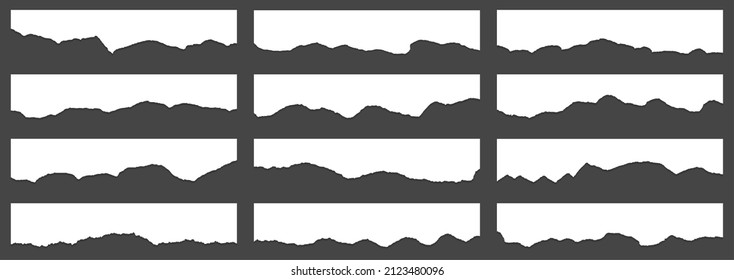 Torn edges of paper, craft design elements vector collection. Ripped edges paper borders, can be used for grunge design. Torn ripped rough borders vector set. Black notes pieces.