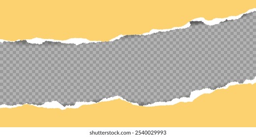 Torn edges yellow paper with soft shadow Frame. Horizontal Background with copy space. Template for business advertisement Design. Vector illustration