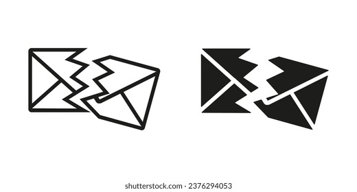 torn envelope icon. torn email vector icon. opened envelope. open letter icon. set of torn email icons. Image of a torn letter. vector set of broken email icons.