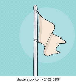 Torn flag on pole over blue background