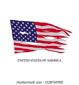 
Torn flag of the United States of America. Design for printing on t-shirts, stickers and more. Vector.