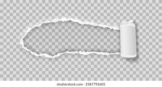 Torn folded paper strip in realistic style with shadows isolated on light background. Vector illustration.