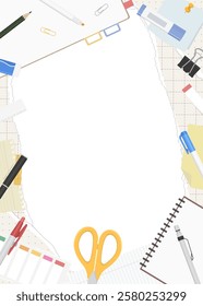 Torn Graph Paper and Stationery Background Frame, Vertical