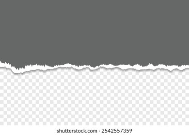 Torn gray paper with ripped edge and transparent background.
