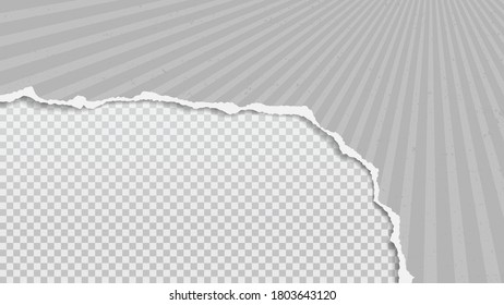 Torn of gray paper with strips is on white transparent background for text, advertising or design. Vector illustration