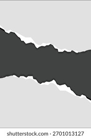 Fondo de papel gris y blanco desgarrado con espacio de copia oscuro en el medio. Diseño Abstractas, Anuncio rasgado, marco roto, bordes ásperos. Vector, Plantilla, textura, fondo