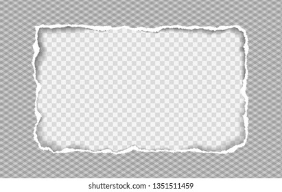 Torn grey paper frame for text on squared background. Vector illustration