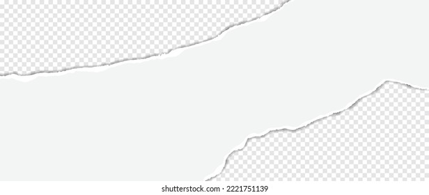 Papel gris roto con sombra suave pegado sobre fondo transparente cuadrado gris blanco. Pieza horizontal de diseño vectorial de papel desgarrado gris adecuado para decorativo, banner, pegatina, afiche.