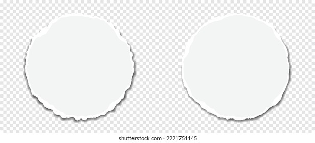 Torn grey paper with soft shadow stuck on white grey square transparent background. Circle piece of gray ripped paper vector illustration design suitable for decorative, banner, sticker, poster.