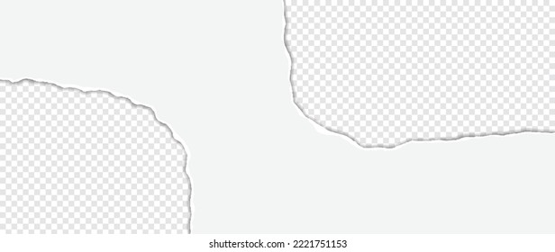 Torn grey paper with soft shadow stuck on white grey square transparent background. Abstract piece of gray ripped paper vector illustration design suitable for decorative, banner, sticker, poster.