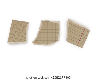 Torn Grid Notebook Paper Scraps, Vector illustration 