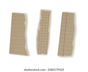 Torn Grid Notebook Paper Scraps, Vector illustration 