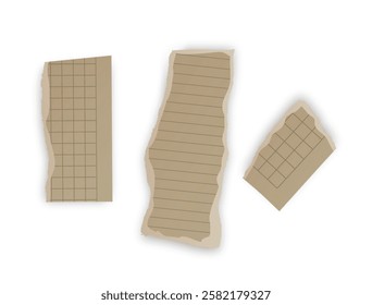 Torn Grid Notebook Paper Scraps, Vector illustration 