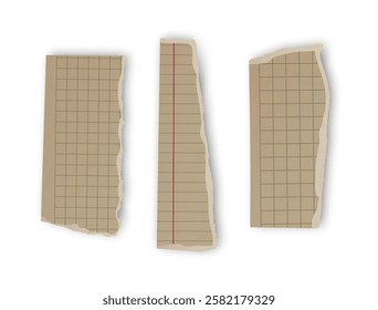 Torn Grid Notebook Paper Scraps, Vector illustration 