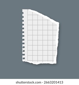 Fragmento de papel de rejilla rota con margen perforado