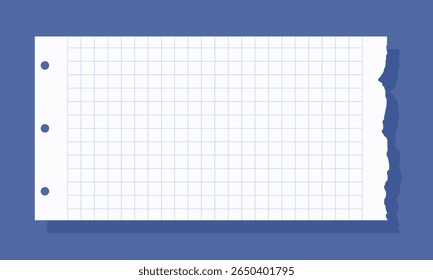 torn grid paper with three punch holes on the left, set against a vibrant blue background. Ideal for educational content, school designs, notes, or digital scrapbooking, it adds a creative projects