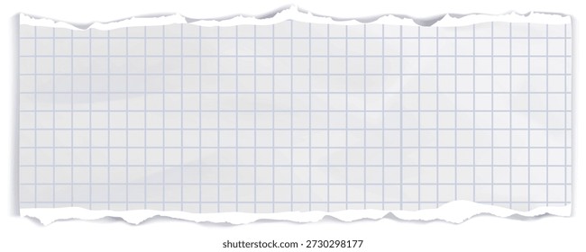 Nota de papel blanco de la rejilla rasgada con la cinta en el fondo gris, marco rasgado de la textura de papel