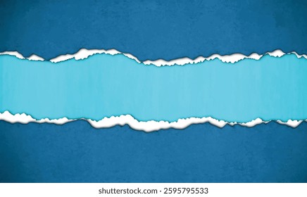 Torn grunge paper with ripped edge background. Blue ripped paper torn isolated on blue background. Old torn vintage collage posters crumpled paper surface texture space for text. illustration.