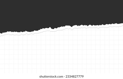 Rompe una media hoja de papel negro. Papel gráfico. Papel de cuadrícula. Ilustración vectorial.